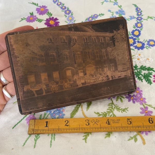 RARE Vintage Antique Letterpress Printing Block Dukes Head Hotel Kings Lynn Building Pub Norfolk England