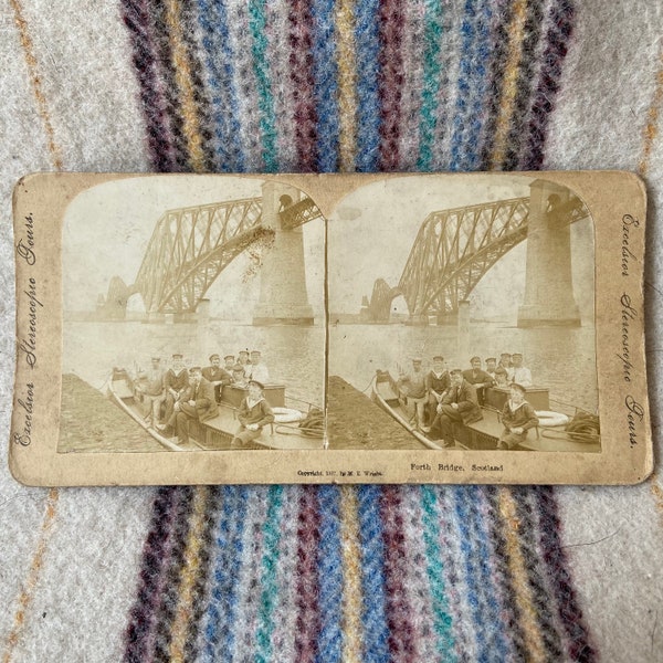 RARE Antique Victorian Stereoview Stereoscope Photograph Forth Bridge Scotland