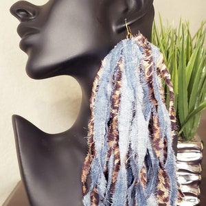Self Entitled Statement Earrings Large earrings Big earrings Trendy Earrings Jean Earrings Leopard Earrings Fabric Earrings
