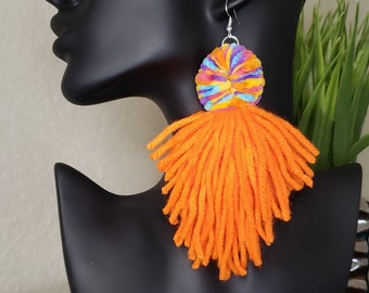 Colorful large bold statement earrings handmade yarn earrings trendy earrings large earrings lightweight earrings