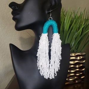handmade earrings, bold earrings, statement earrings, gift for her, edgy earrings, fabric earrings, big earrings, jean earring