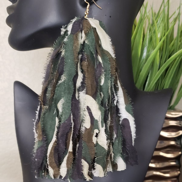 Camo earrings, handmade earrings, fabric earrings, bold earrings, boho earrings, large earrings, statement earrings, chic earrings