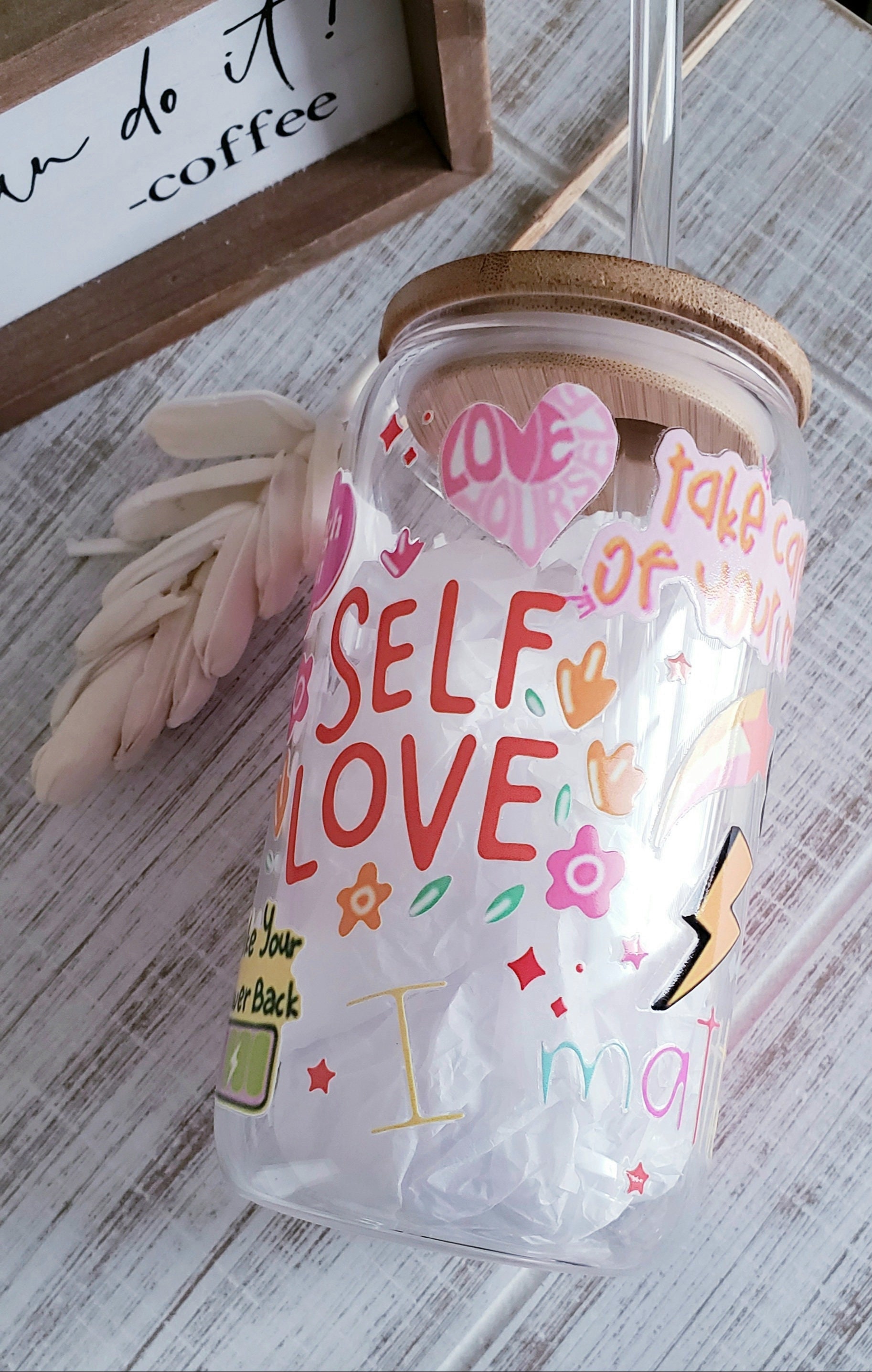 Self Love Ice Coffee Glass Mental Health Gifts Mental Etsy