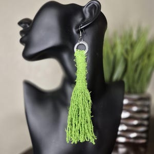 Statement earrings, large earrings, gift for her, fabric earrings, bold earrings, yarn earrings, handmade earrings, fringe earrings