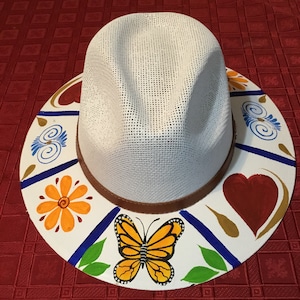 Handbemalte Mütze. Sombrero Artesanal Pintado. Mexikanische Handbemalte Mütze. Bunte Florale Mützen. Geblümte Fedora Mützen. Mexikanische Mützen.