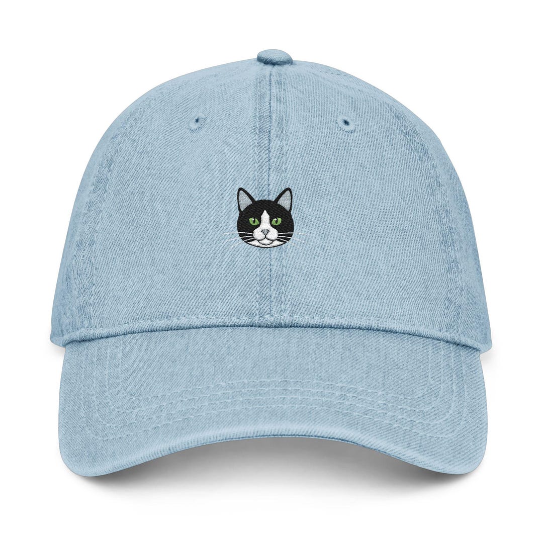 Tuxedo Cat Face Hat | Embroidered Denim Baseball Cap - Etsy