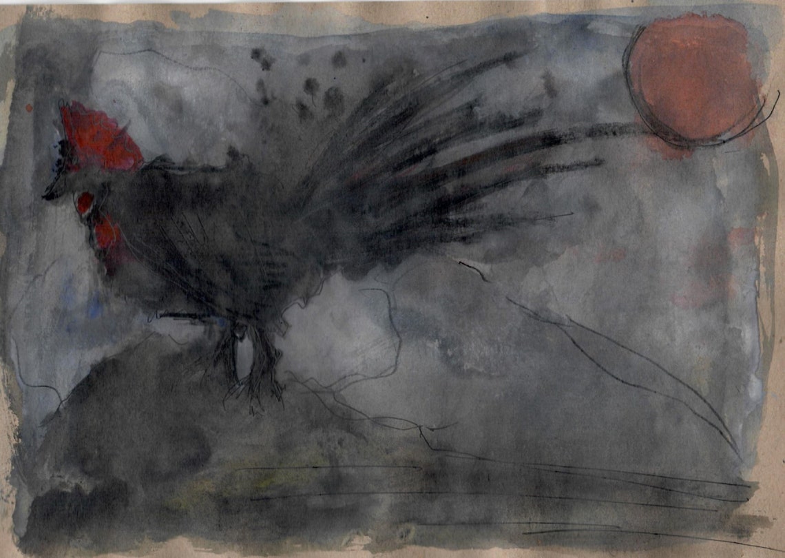 Rooster Wall Art Dark Wall Art Watercolor Print Rooster Art | Etsy