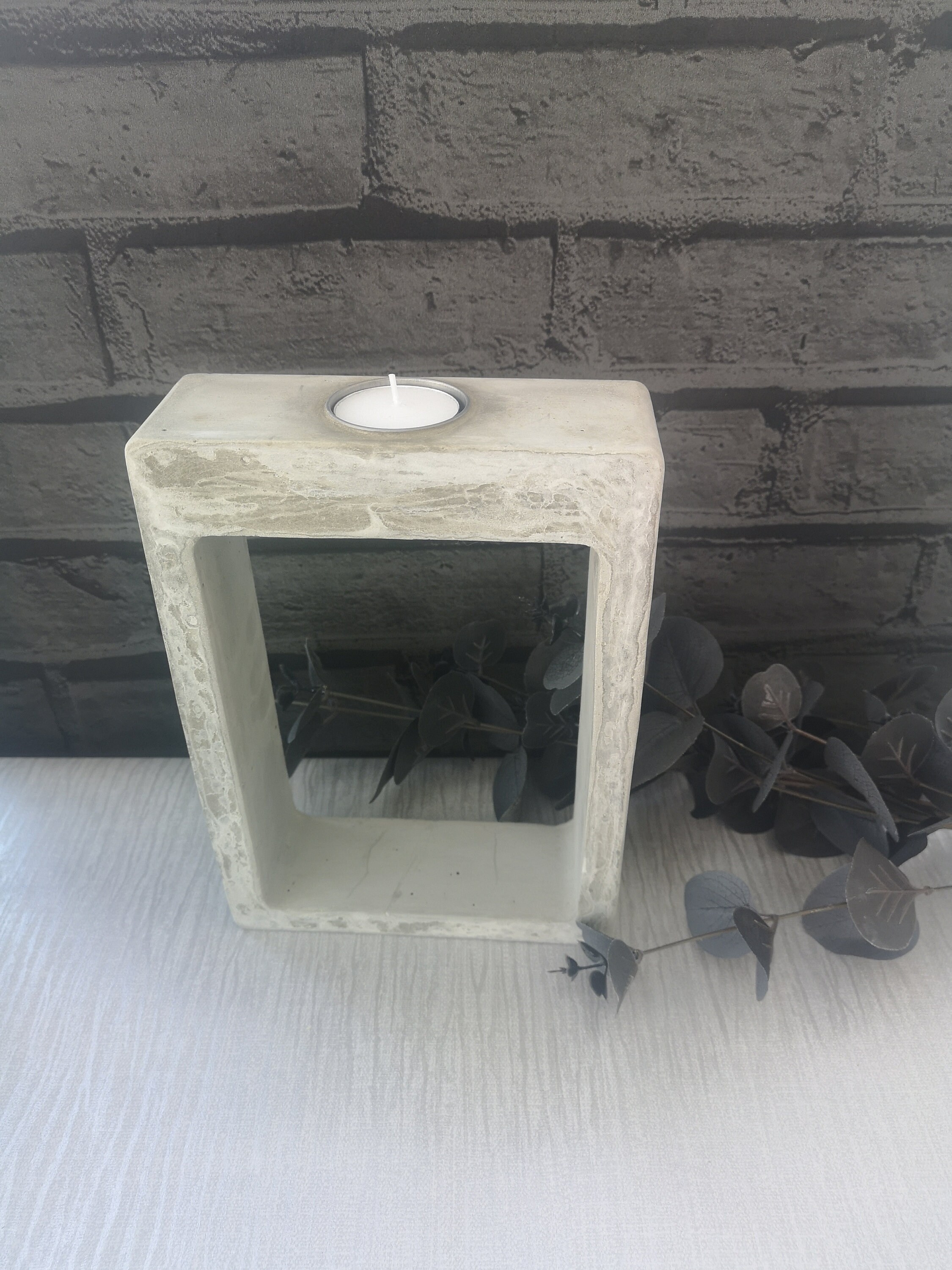 Concrete Tea Light Candle Holder, Grey Home Accessories, Concrete Decor