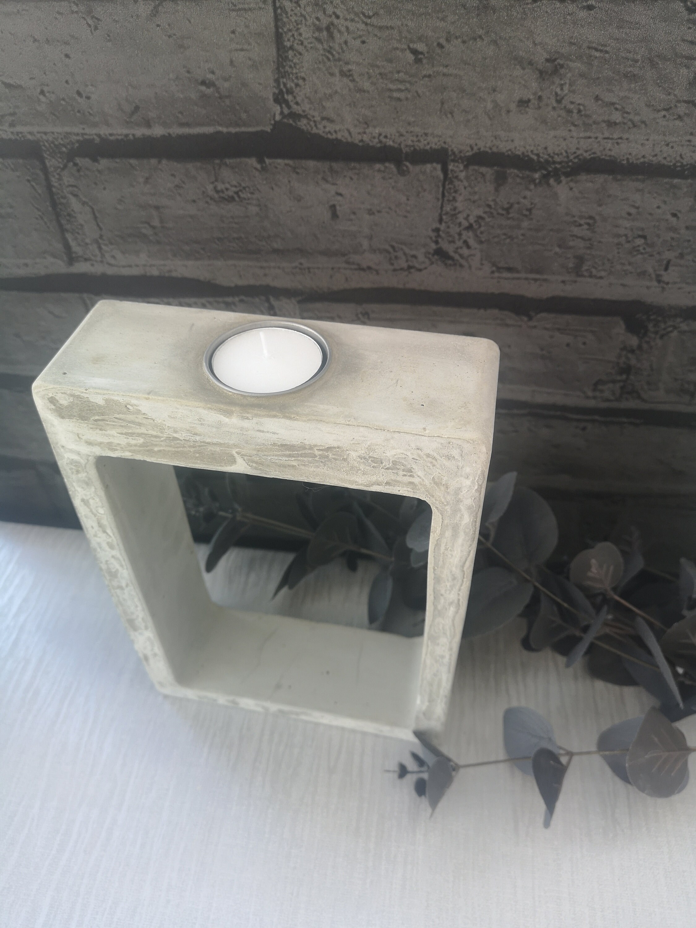 Concrete Tea Light Candle Holder, Grey Home Accessories, Concrete Decor
