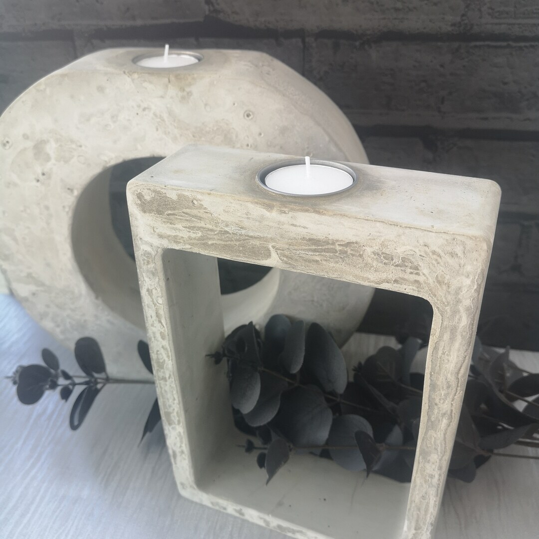 Concrete Tea Light Candle Holder, Grey Home Accessories, Concrete Decor
