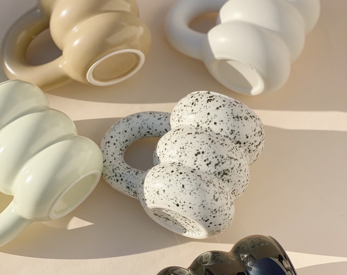 Designer & handmade Mowtage Wavy Mug (Chubby Ceramic Mug/Squiggle Mug/Mid-Century Modern/Nordic Mug/Pottery/Coffee, Tea Cup)