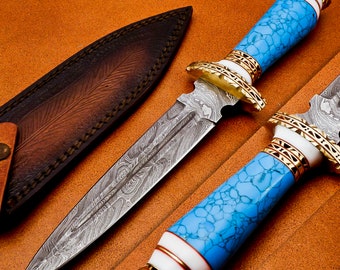 Custom handmade knife with Turquoise with brown with  a sheath main image 1