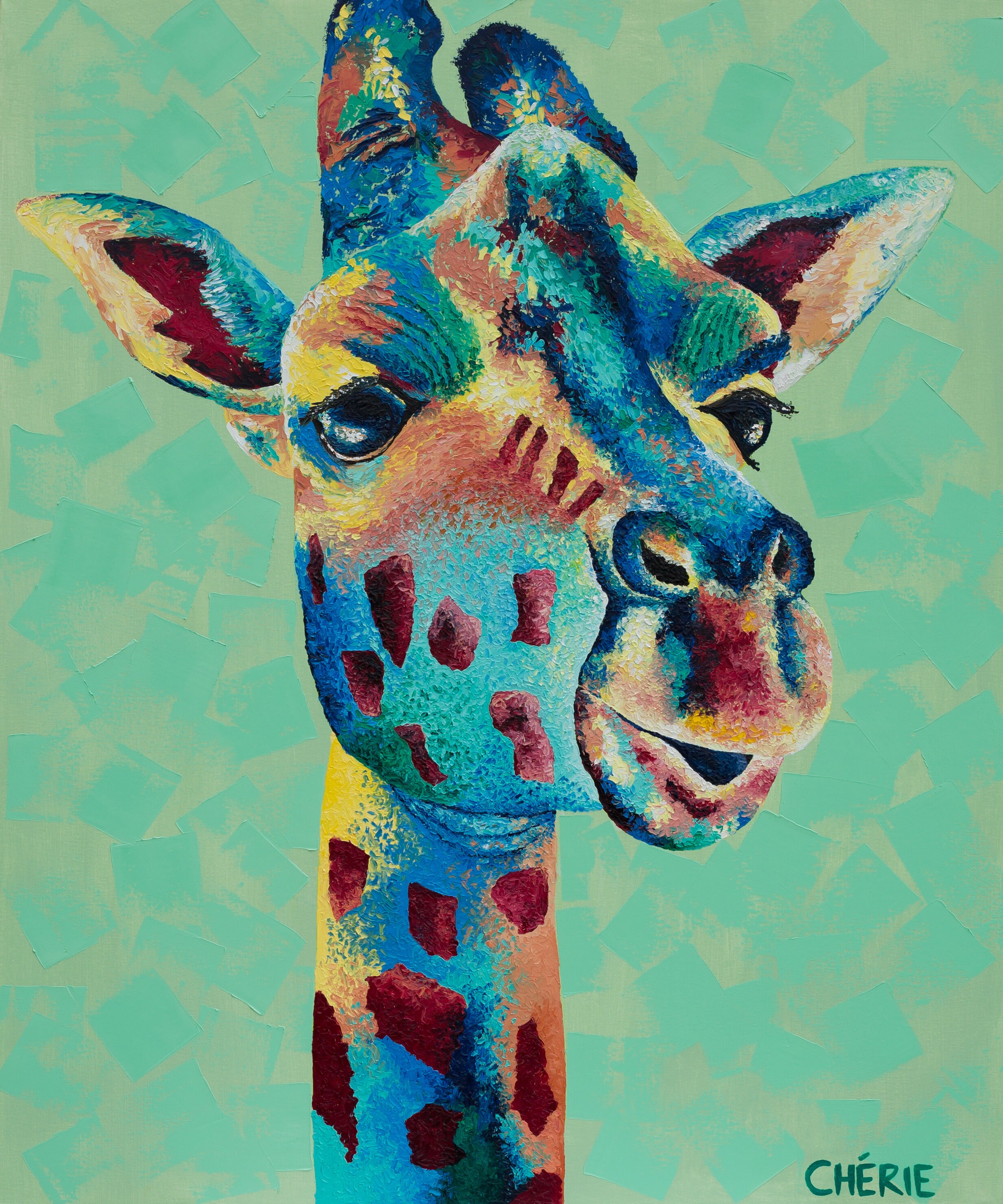 Giraffe oil painting original art animal colourful home Etsy