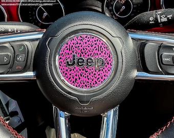 Jeep Wrangler JL Gladiator Steering Wheel Circle Pink Leopard Vinyl Decal Sticker Fits 2018 - 2026