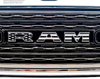 RAM Grill Emblem Overlay Decals BLACK & WHITE American Flag Fits 2009-2026 1500-5500