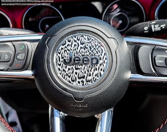 Jeep Wrangler JL Gladiator Steering Wheel Circle Grayscale Leopard Vinyl Decal Sticker Fits 2018 - 2026