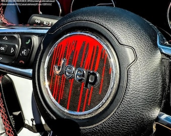 Jeep Wrangler JL Gladiator Steering Wheel Circle Dripping Red Vinyl Decal Sticker Fits 2018-2026