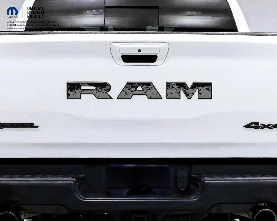 1500 RAM Tailgate Letters Overlay Decals Grayscale Flames Fits 2009 ...