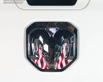 RAM Tailgate Grill RAM Head Emblem Overlay Decals AMERICAN Flag Fits 2011-2024 Trucks