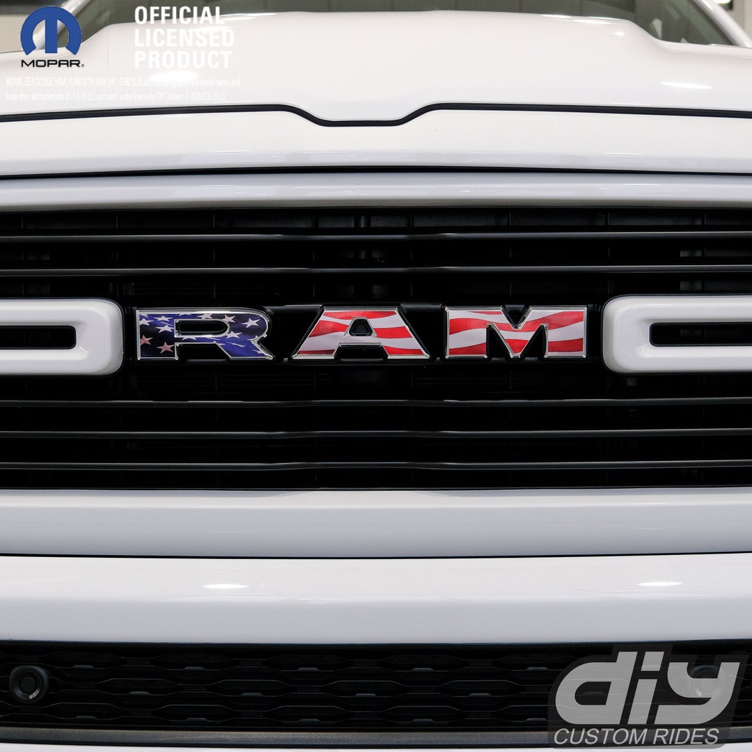RAM Grill Emblem Overlay Decals Waving American Flag Fits Etsy