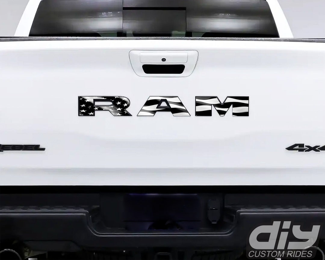 RAM Tailgate Emblem Overlay Decals Grayscale American Flag Fits 2009