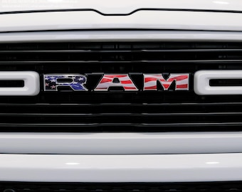 RAM Grill Emblem Overlay Decals WAVING AMERICAN Flag  Fits 2009-2025 1500-5500