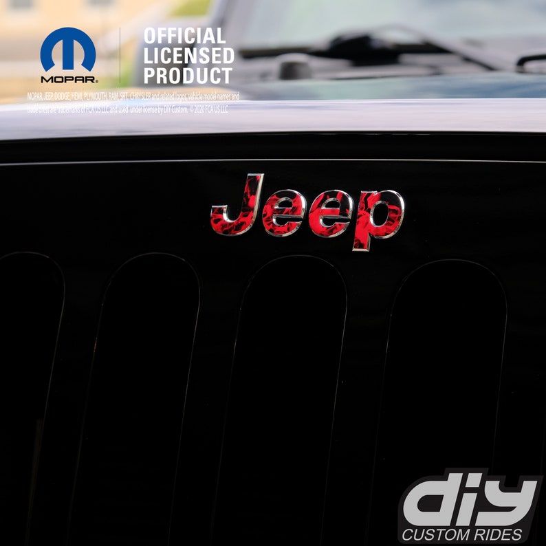 Jeep Grill Emblem Overlay Decals Red Flames Fits JK Wrangler Etsy