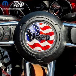Jeep Wrangler JL Gladiator Steering Wheel Circle Waving American Flag Vinyl Decal Sticker Fits 2018-2026