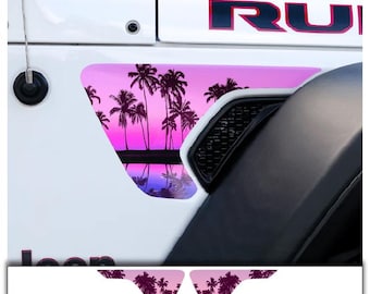 Pegatinas de vinilo para rejillas de ventilación de guardabarros Jeep "Atardecer Rosa" compatibles con Wrangler JL y Gladiator de 2018 a 2026.