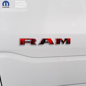 RAM Door x2 Emblem Overlay Decals DRIPPING RED Fits 2019-2025 Ram Trucks