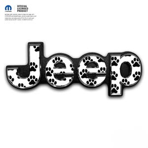 Calcomanías superpuestas con el emblema de Jeep: huellas de perro en negro sobre blanco