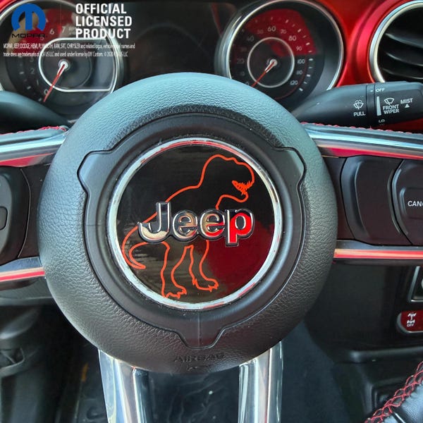 Jeep Wrangler JL Gladiator Steering Wheel Circle Red T-Rex Silhouette Vinyl Decal Sticker
