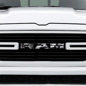 RAM Grill Emblem Overlay Decals Grayscale American Flag Fits 2009-2025 1500-5500