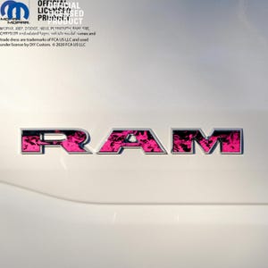 RAM Door x2 Emblem Overlay Decals Pink FIRE FLAMES Fits 2019-2026 Ram Trucks