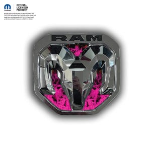 RAM Tailgate/Grill RAM Head Emblem Overlay Decals PINK Flames Fits 2011-2024 Trucks