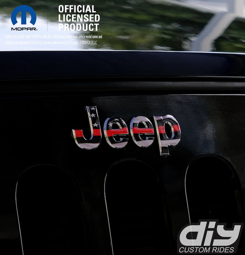 Jeep Wrangler JK Grill Emblem Overlay Decals Thin Red Line Etsy