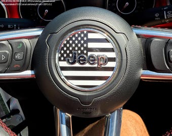 ジープ ラングラー JL グラディエーター ステアリングホイール サークル ブラック&ホワイト アメリカ国旗 ビニール デカール ステッカー 2018-2026年式に適合
