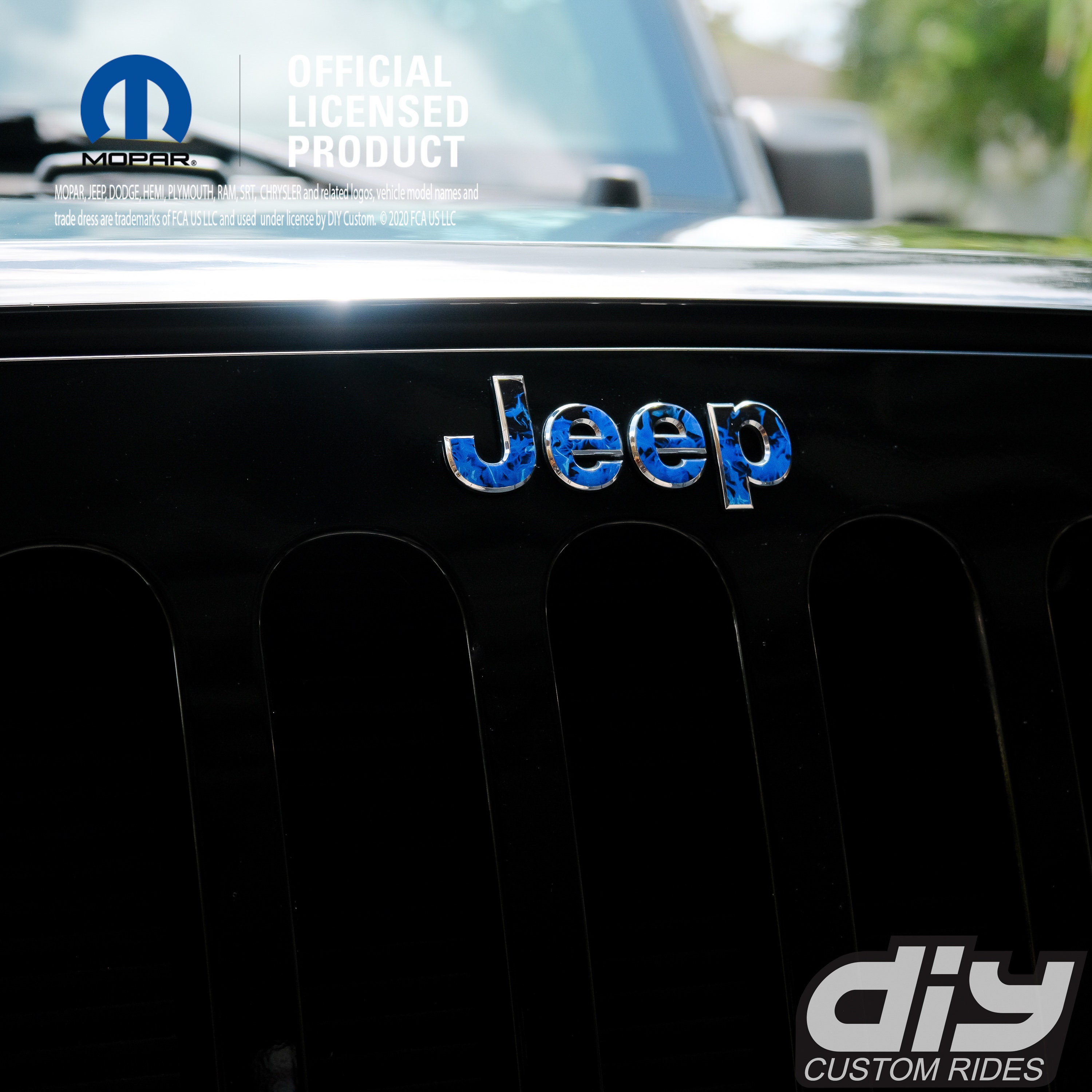 Jeep Grill Emblem Overlay Decals Blue Flames Fits JK Wrangler - Etsy