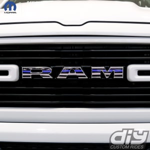 RAM Grill Emblem Overlay Decals THIN BLUE Line Flag Fits 2019-2024 1500-5500