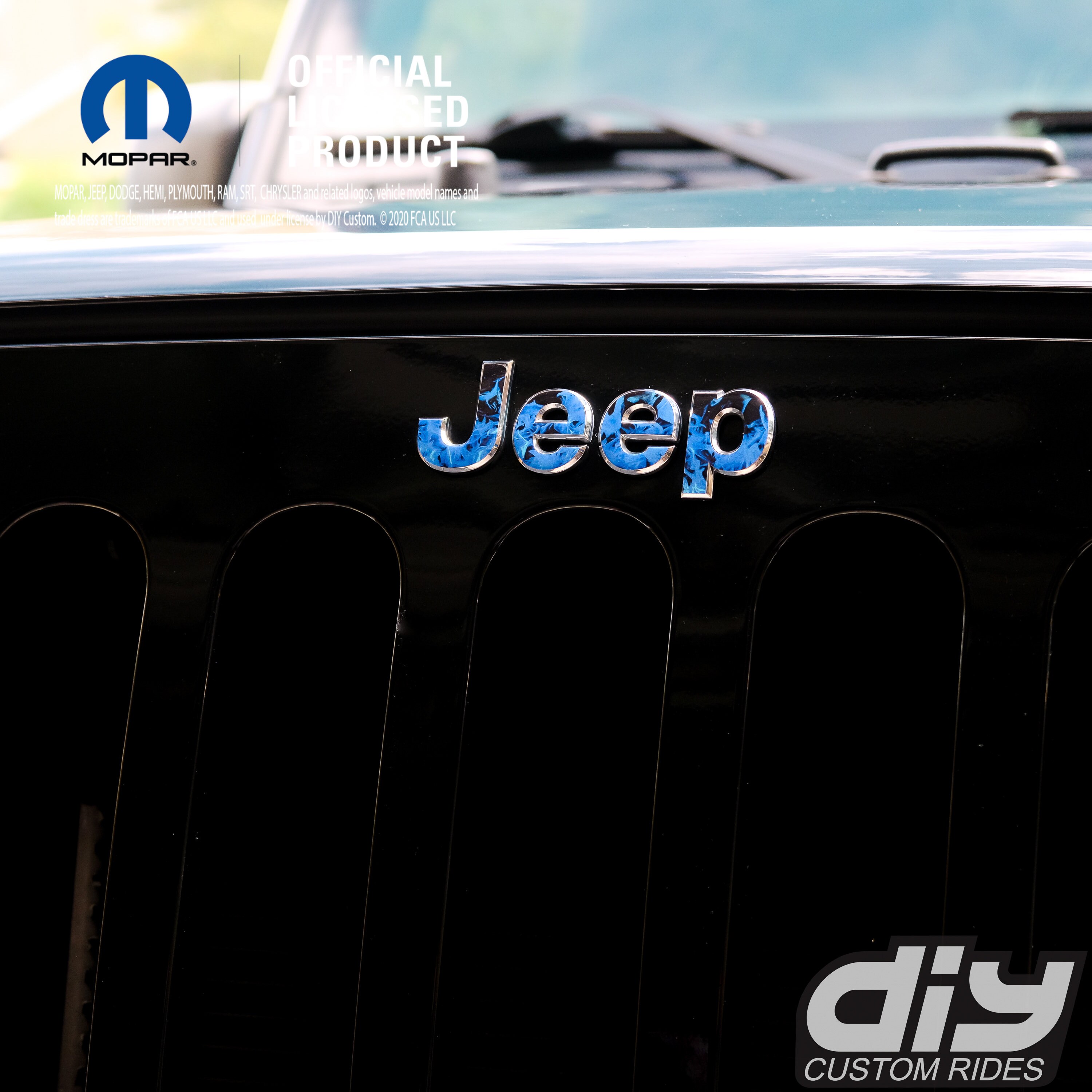 Jeep Grill Emblem Overlay Decals Blue Flames Fits JK Wrangler Etsy