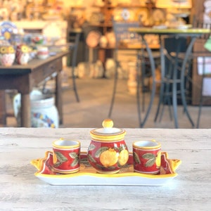 Coffee set for 2 with Positano Rosso sugar bowl