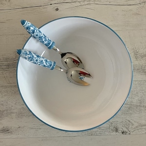 Salad Bowl set and Couple Cutlery Turquoise Arabesque Salad