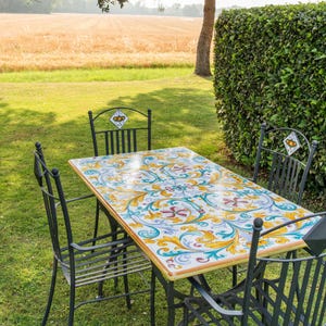 Hand painted Lava Stone Table with Grottesche decoration
