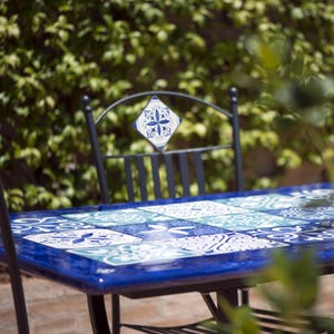 Hand painted Lava stone table with Maison decoration