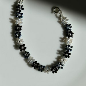 Black, Gray & Silver Miyuki Seed Bead Floral Bracelet