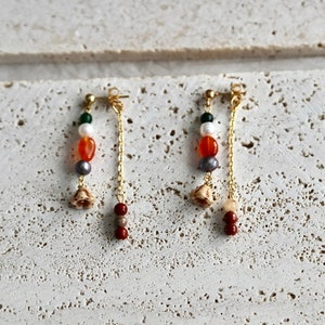 Beaded Earrings, Front-Back Chain Earrings, Front Back Earrings, Double Sided earrings, Multi-Gemstone earrings,  Dangling Earrings