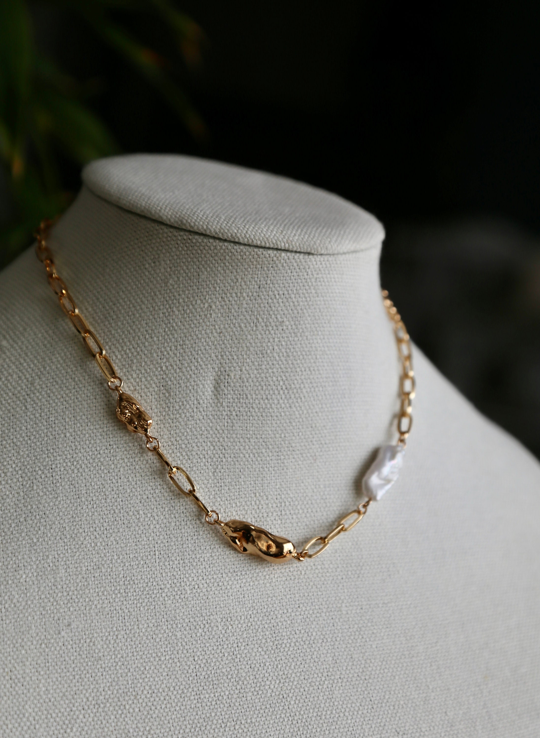 Baroque Pearl Link Chain Necklace: Gold Plated Stainless Steel - Etsy