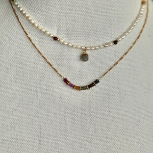 Rainbow Sapphire Pendant Necklace, Multi-color sapphire necklace, gold filled necklace, gemstone necklace, gift for her, layering necklace