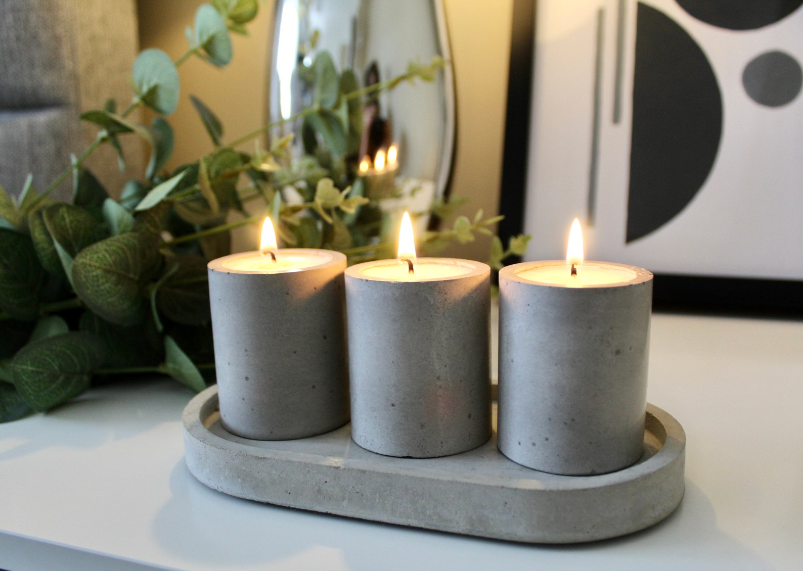 Set of Three Circular Concrete Candles Etsy