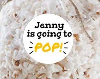 Going to pop stickers, Baby shower favor stickers, etiquetas personalizadas de palomitas de maíz, etiquetas de favor, pegatinas personalizadas de baby shower, bolsas de palomitas de maíz